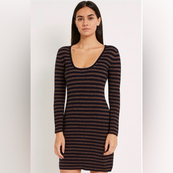& Other Stories Dresses & Skirts - & OTHER STORIES Black and Copper Gold Striped Square Neck Knit Sweater Dress M